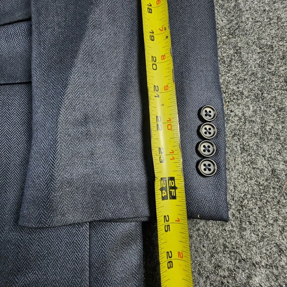 Jos A Banks Mens 43R Navy Blue Herringbone Sport Coat Blazer Silk & Camel‎ Hair
